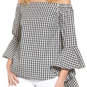 Chelsea28 OFF THE SHOULDER GINGHAM BLOUSE- XSMALL